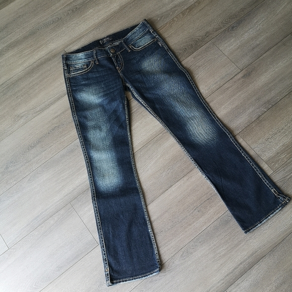 NEW! SILVER JEANS Womens Mckenzie Dark Wash Flap Embroidered Straight Leg Jeans - Picture 7 of 16